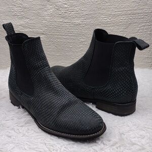 Firth Blue Grey Suede Leather Snakeskin Pattern Almond Toe Low Heel Ankle Boot